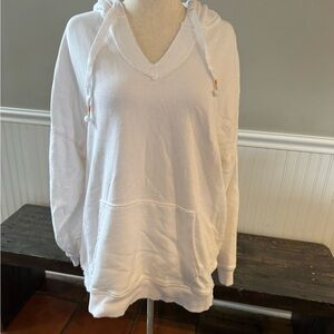aerie White V-Neck Hoodie Sweater - Women's Pullover